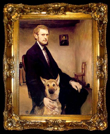 framed  Miroslav Kraljevic Selfportrait with a dog, ta009-2